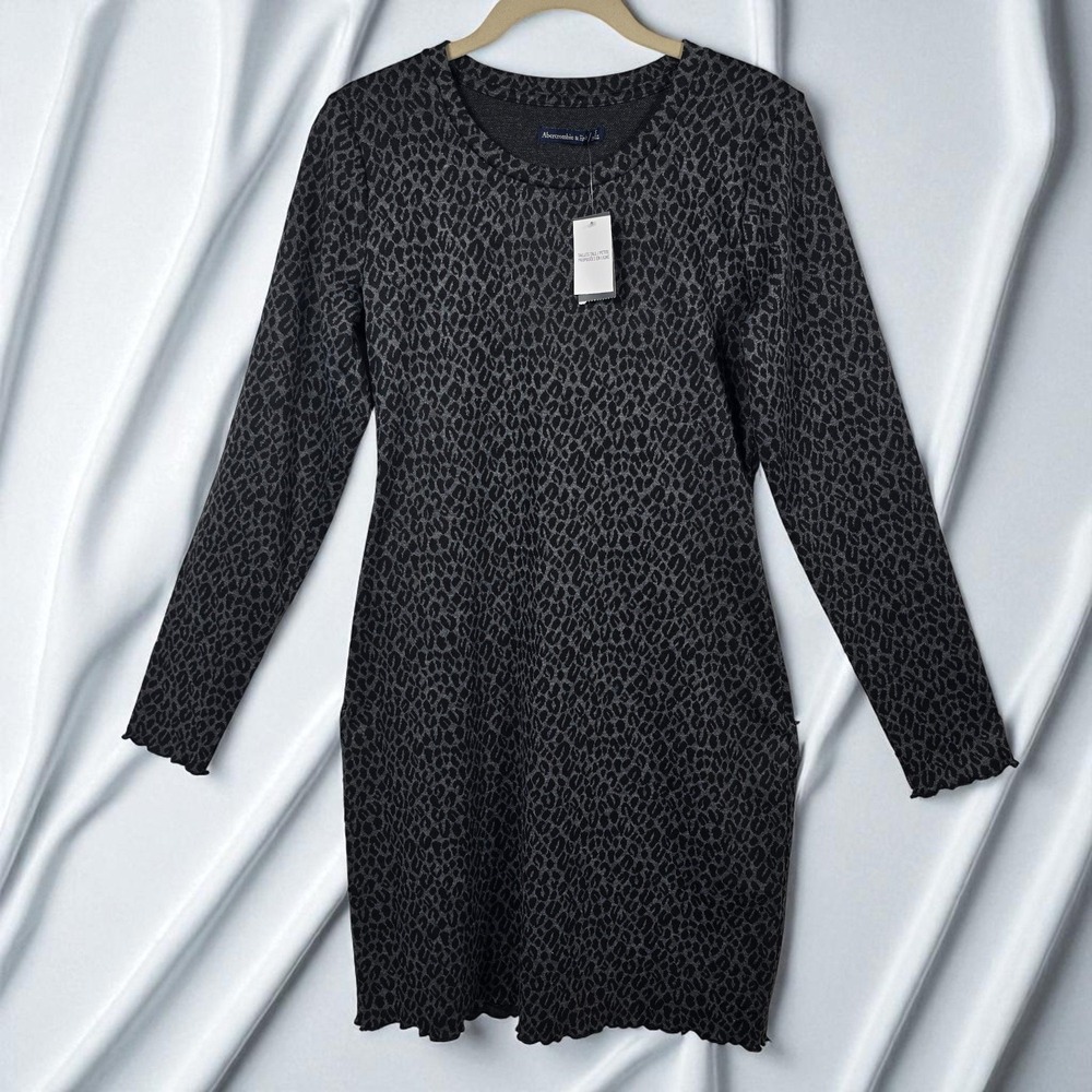 Abercrombie & Fitch Knit Dress Womens Small‎ Black Gray Animal Print Long Sleeve